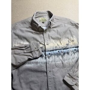 Cabela's Chamois Cloth‎ Button Down Shirt Dogs Ducks Hunting Outdoors L Vtg
